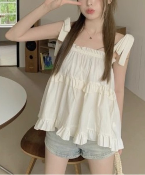 NANEA(ナネア)の「ショルダーリボンティアードチュニック(シャツ/ブラウス・レディース・ホワイト/ピンク・SMALL/MEDIUM/LARGE)」の6枚目の写真