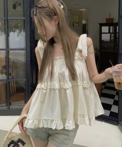 NANEA(ナネア)の「ショルダーリボンティアードチュニック(シャツ/ブラウス・レディース・ホワイト/ピンク・SMALL/MEDIUM/LARGE)」の7枚目の写真