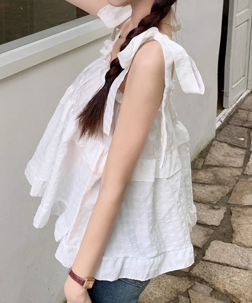 NANEA(ナネア)の「ショルダーリボンティアードチュニック(シャツ/ブラウス・レディース・ホワイト/ピンク・SMALL/MEDIUM/LARGE)」の9枚目の写真