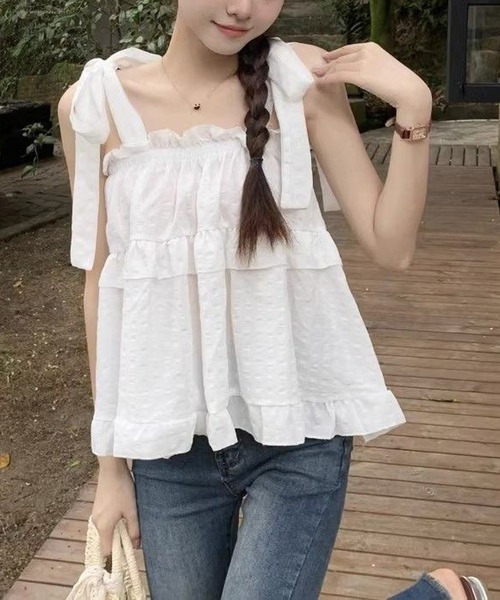 NANEA(ナネア)の「ショルダーリボンティアードチュニック(シャツ/ブラウス・レディース・ホワイト/ピンク・SMALL/MEDIUM/LARGE)」の10枚目の写真