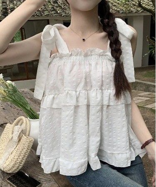 NANEA(ナネア)の「ショルダーリボンティアードチュニック(シャツ/ブラウス・レディース・ホワイト/ピンク・SMALL/MEDIUM/LARGE)」の8枚目の写真
