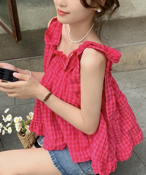 NANEA(ナネア)の「ショルダーリボンティアードチュニック(シャツ/ブラウス・レディース・ホワイト/ピンク・SMALL/MEDIUM/LARGE)」の13枚目の写真