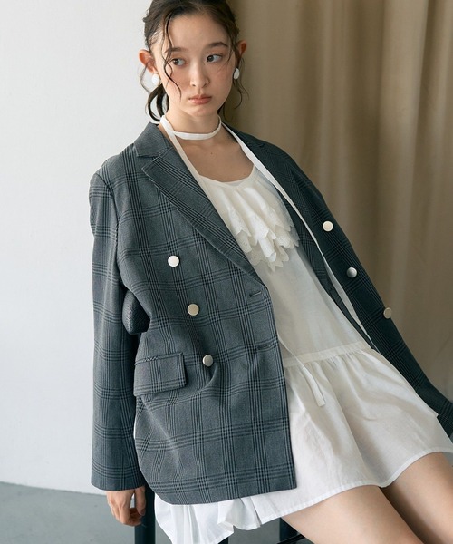 earth music&ecology（アースミュージックアンドエコロジー）の「【WEB限定カラー追加】テーラードジャケット（テーラードジャケット・レディース・その他9/ネイビー/チェック・M/L）」の3枚目の写真