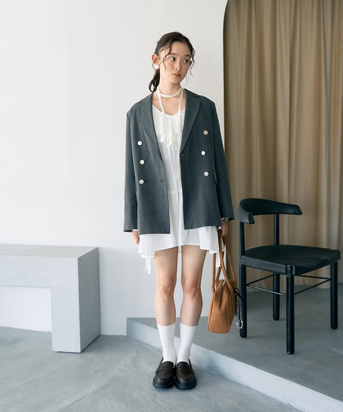 earth music&ecology（アースミュージックアンドエコロジー）の「【WEB限定カラー追加】テーラードジャケット（テーラードジャケット・レディース・その他9/ネイビー/チェック・M/L）」の6枚目の写真