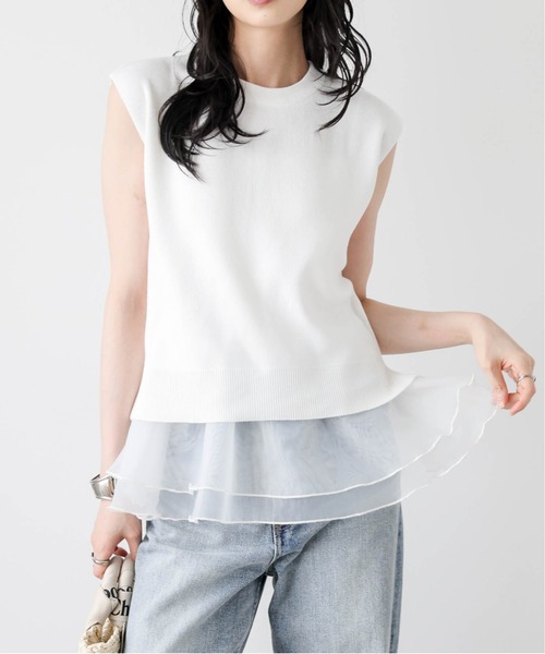 AMELY(エミリー)の「サマーニット×シアーペプラムセットアイテム(セットアップ・レディース・ホワイト×ホワイト/ホワイト×ブラック/グレー×ホワイト/ブラック×ブラック/ブラック×ホワイト・フリー)」の2枚目の写真