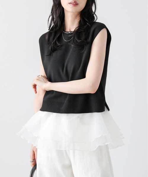 AMELY(エミリー)の「サマーニット×シアーペプラムセットアイテム(セットアップ・レディース・ホワイト×ホワイト/ホワイト×ブラック/グレー×ホワイト/ブラック×ブラック/ブラック×ホワイト・フリー)」の3枚目の写真