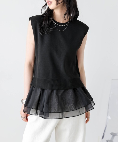 AMELY(エミリー)の「サマーニット×シアーペプラムセットアイテム(セットアップ・レディース・ホワイト×ホワイト/ホワイト×ブラック/グレー×ホワイト/ブラック×ブラック/ブラック×ホワイト・フリー)」の4枚目の写真