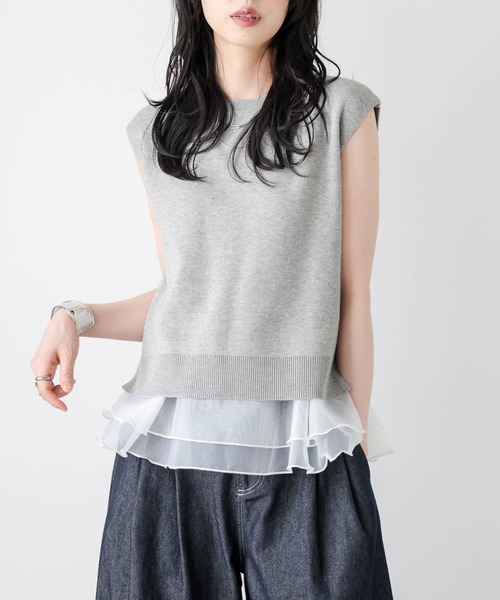 AMELY(エミリー)の「サマーニット×シアーペプラムセットアイテム(セットアップ・レディース・ホワイト×ホワイト/ホワイト×ブラック/グレー×ホワイト/ブラック×ブラック/ブラック×ホワイト・フリー)」の5枚目の写真