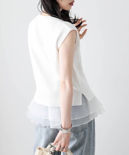 AMELY(エミリー)の「サマーニット×シアーペプラムセットアイテム(セットアップ・レディース・ホワイト×ホワイト/ホワイト×ブラック/グレー×ホワイト/ブラック×ブラック/ブラック×ホワイト・フリー)」の6枚目の写真