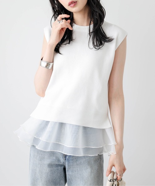 AMELY(エミリー)の「サマーニット×シアーペプラムセットアイテム(セットアップ・レディース・ホワイト×ホワイト/ホワイト×ブラック/グレー×ホワイト/ブラック×ブラック/ブラック×ホワイト・フリー)」の9枚目の写真