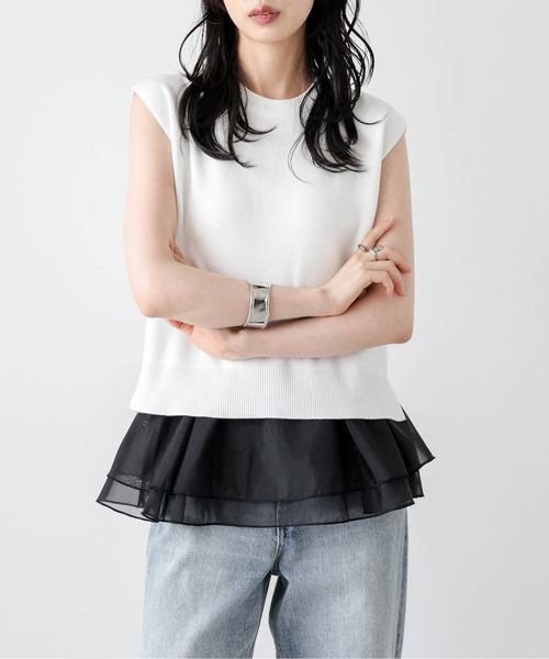 AMELY(エミリー)の「サマーニット×シアーペプラムセットアイテム(セットアップ・レディース・ホワイト×ホワイト/ホワイト×ブラック/グレー×ホワイト/ブラック×ブラック/ブラック×ホワイト・フリー)」の11枚目の写真
