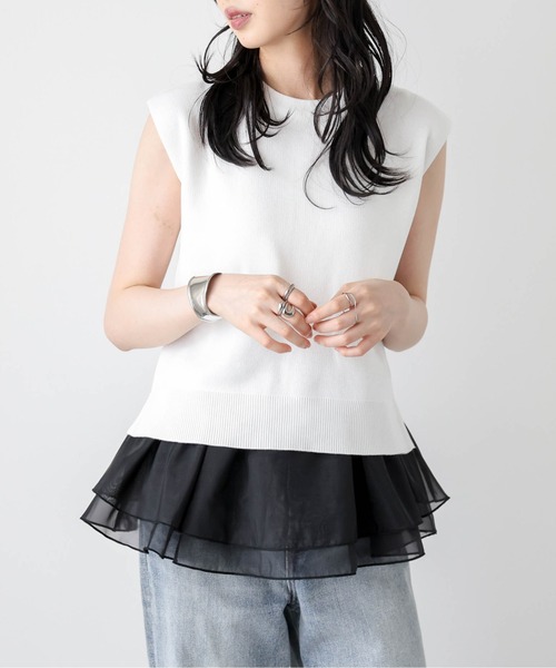 AMELY(エミリー)の「サマーニット×シアーペプラムセットアイテム(セットアップ・レディース・ホワイト×ホワイト/ホワイト×ブラック/グレー×ホワイト/ブラック×ブラック/ブラック×ホワイト・フリー)」の12枚目の写真