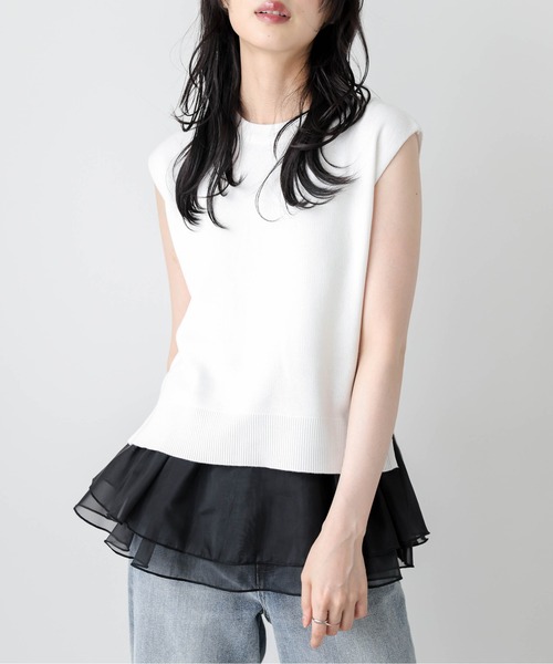 AMELY(エミリー)の「サマーニット×シアーペプラムセットアイテム(セットアップ・レディース・ホワイト×ホワイト/ホワイト×ブラック/グレー×ホワイト/ブラック×ブラック/ブラック×ホワイト・フリー)」の14枚目の写真