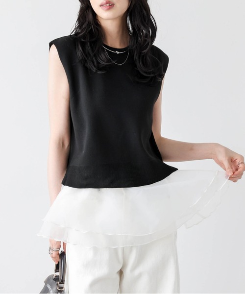 AMELY(エミリー)の「サマーニット×シアーペプラムセットアイテム(セットアップ・レディース・ホワイト×ホワイト/ホワイト×ブラック/グレー×ホワイト/ブラック×ブラック/ブラック×ホワイト・フリー)」の16枚目の写真