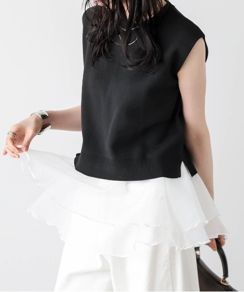 AMELY(エミリー)の「サマーニット×シアーペプラムセットアイテム(セットアップ・レディース・ホワイト×ホワイト/ホワイト×ブラック/グレー×ホワイト/ブラック×ブラック/ブラック×ホワイト・フリー)」の19枚目の写真