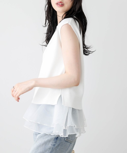 AMELY(エミリー)の「サマーニット×シアーペプラムセットアイテム(セットアップ・レディース・ホワイト×ホワイト/ホワイト×ブラック/グレー×ホワイト/ブラック×ブラック/ブラック×ホワイト・フリー)」の10枚目の写真