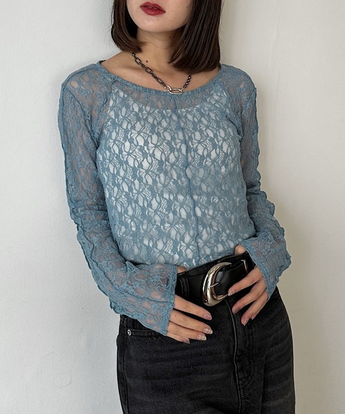 PAGEBOY（ページボーイ）の「カットレースメローロングスリーブ（Tシャツ/カットソー・レディース・ブルー系その他/オフホワイト/ブラック/チャコールグレー・FREE）」の4枚目の写真