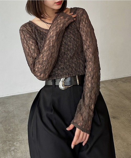 PAGEBOY（ページボーイ）の「カットレースメローロングスリーブ（Tシャツ/カットソー・レディース・ブルー系その他/オフホワイト/ブラック/チャコールグレー・FREE）」の3枚目の写真