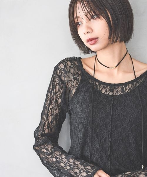 PAGEBOY（ページボーイ）の「カットレースメローロングスリーブ（Tシャツ/カットソー・レディース・ブルー系その他/オフホワイト/ブラック/チャコールグレー・FREE）」の5枚目の写真