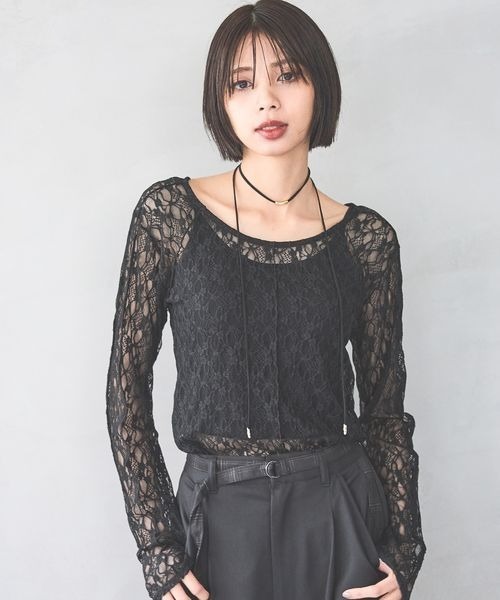 PAGEBOY（ページボーイ）の「カットレースメローロングスリーブ（Tシャツ/カットソー・レディース・ブルー系その他/オフホワイト/ブラック/チャコールグレー・FREE）」の6枚目の写真