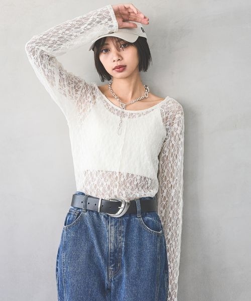 PAGEBOY（ページボーイ）の「カットレースメローロングスリーブ（Tシャツ/カットソー・レディース・ブルー系その他/オフホワイト/ブラック/チャコールグレー・FREE）」の14枚目の写真