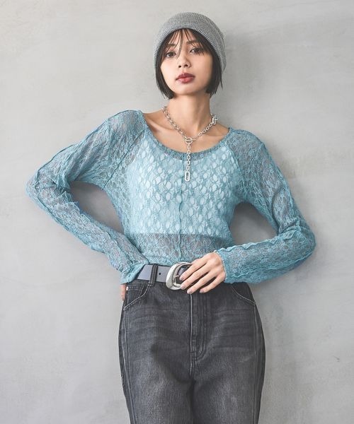 PAGEBOY（ページボーイ）の「カットレースメローロングスリーブ（Tシャツ/カットソー・レディース・ブルー系その他/オフホワイト/ブラック/チャコールグレー・FREE）」の19枚目の写真