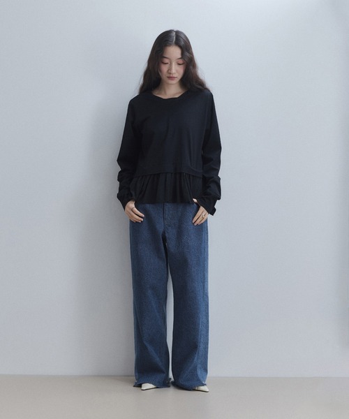 ADAM ET ROPE'（アダムエロペ）の「【WEB限定】イレギュラーヘムワイドストレートパンツ（その他パンツ・レディース・ブラック/ブルー系その他4/オフホワイト/チャコールグレー・34/36/38）」の19枚目の写真