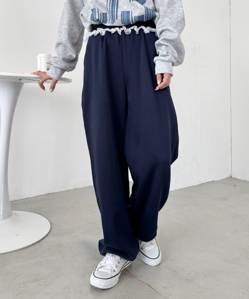 SOLLON.（ソルロン）の「ウエストチュールレーススウェットパンツ（スウェットパンツ・レディース・ネイビー/グレー/ブラック・FREE）」の3枚目の写真