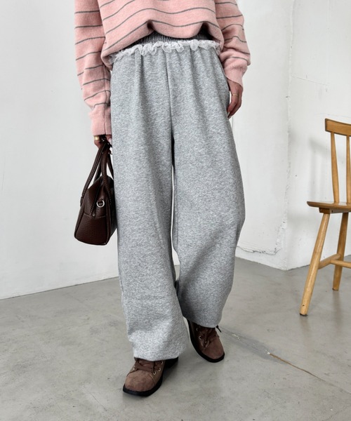 SOLLON.（ソルロン）の「ウエストチュールレーススウェットパンツ（スウェットパンツ・レディース・ネイビー/グレー/ブラック・FREE）」の2枚目の写真