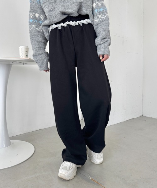 SOLLON.（ソルロン）の「ウエストチュールレーススウェットパンツ（スウェットパンツ・レディース・ネイビー/グレー/ブラック・FREE）」の5枚目の写真