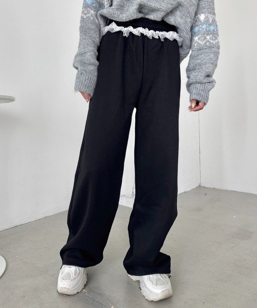 SOLLON.（ソルロン）の「ウエストチュールレーススウェットパンツ（スウェットパンツ・レディース・ネイビー/グレー/ブラック・FREE）」の6枚目の写真