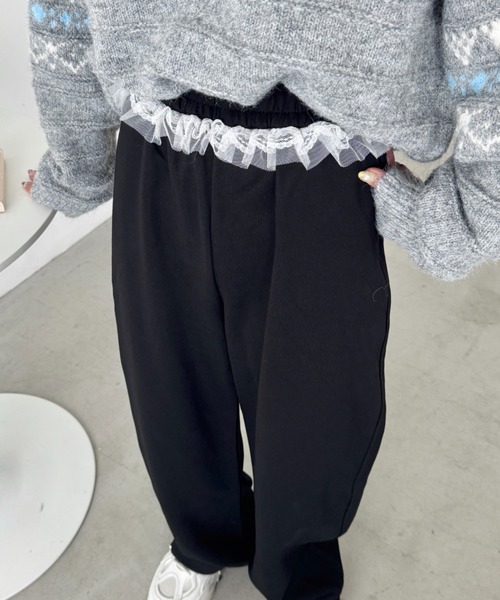 SOLLON.（ソルロン）の「ウエストチュールレーススウェットパンツ（スウェットパンツ・レディース・ネイビー/グレー/ブラック・FREE）」の9枚目の写真