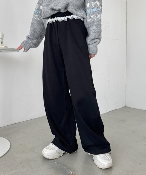 SOLLON.（ソルロン）の「ウエストチュールレーススウェットパンツ（スウェットパンツ・レディース・ネイビー/グレー/ブラック・FREE）」の4枚目の写真