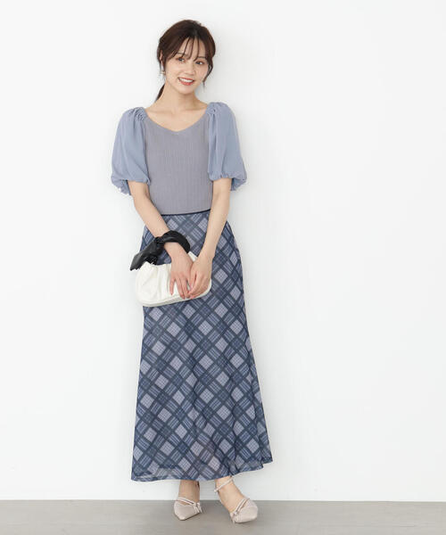 PROPORTION BODY DRESSING（プロポーションボディドレッシング）の「チェックナロースカート / 1215220804（スカート・レディース・ネイビー/ベージュ・P/S/MEDIUM）」の2枚目の写真