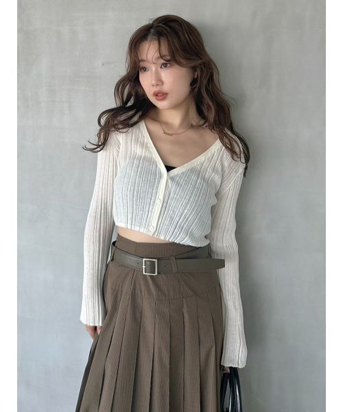 SNIDEL（スナイデル）の「シンプルリブカーディガン（カーディガン/ボレロ・レディース・ネイビー/ブラウン/ピンク/アイボリー・F）」の2枚目の写真