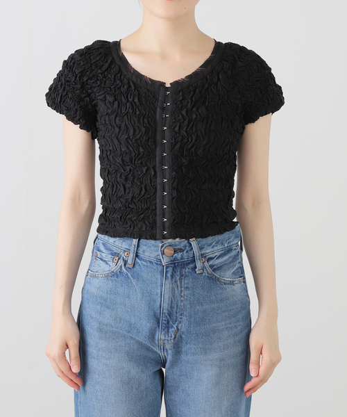 CLANE（クラネ）の「CLANE/クラネ SHIRRING PUFF TOPS 19122-4072（シャツ/ブラウス・レディース・ブラック/アイボリー・FREE）」の13枚目の写真