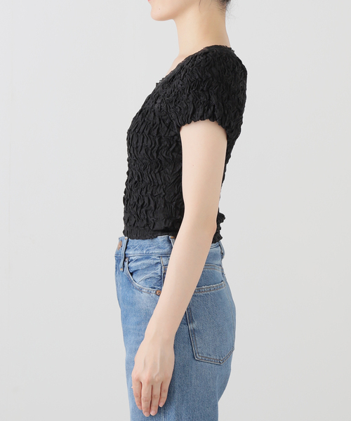 CLANE（クラネ）の「CLANE/クラネ SHIRRING PUFF TOPS 19122-4072（シャツ/ブラウス・レディース・ブラック/アイボリー・FREE）」の14枚目の写真