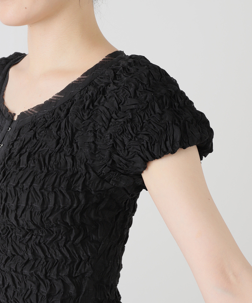 CLANE（クラネ）の「CLANE/クラネ SHIRRING PUFF TOPS 19122-4072（シャツ/ブラウス・レディース・ブラック/アイボリー・FREE）」の5枚目の写真