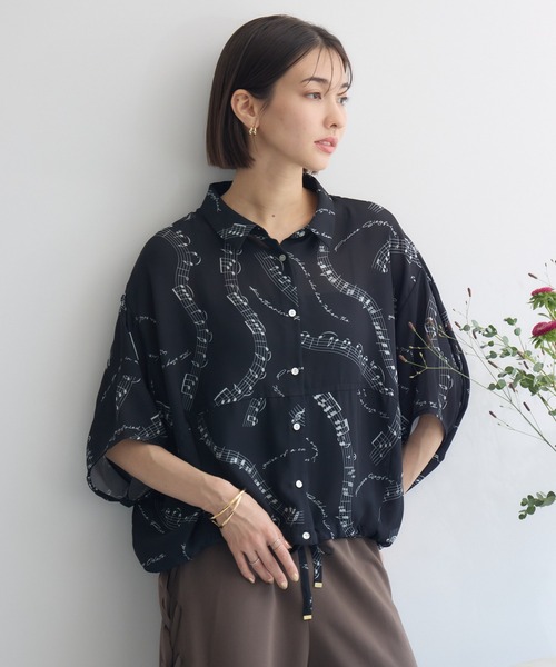 KATHARINE ROSS（キャサリンロス）の「【KATHARINE ROSS】音符プリントブラウス（シャツ/ブラウス・レディース・ブラック/ライトグレー・MEDIUM）」の10枚目の写真