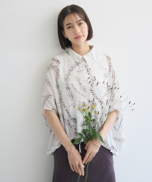 KATHARINE ROSS（キャサリンロス）の「【KATHARINE ROSS】音符プリントブラウス（シャツ/ブラウス・レディース・ブラック/ライトグレー・MEDIUM）」の14枚目の写真