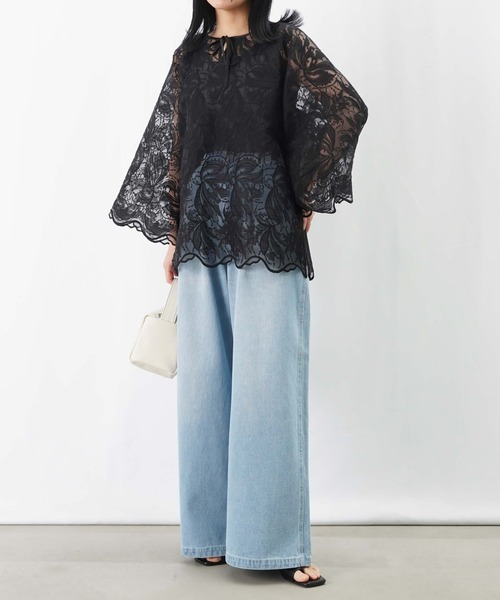 LUCA/LADY LUCK LUCA（ルカ/レディラックルカ）の「LC/LLL 前後2WAYオーバーレースブラウス（シャツ/ブラウス・レディース・ブラック/アイボリー・FREE）」の4枚目の写真