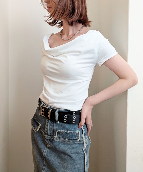 styiro(スタイロ)の「ドレープネックTシャツ(Tシャツ/カットソー・レディース・ホワイト/ブラック/ブラウン・S/M/L)」の20枚目の写真