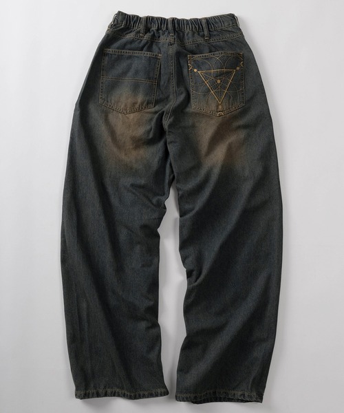 セール】【82】スタッズ付 ヴィンテージ加工 カーブデニムパンツ