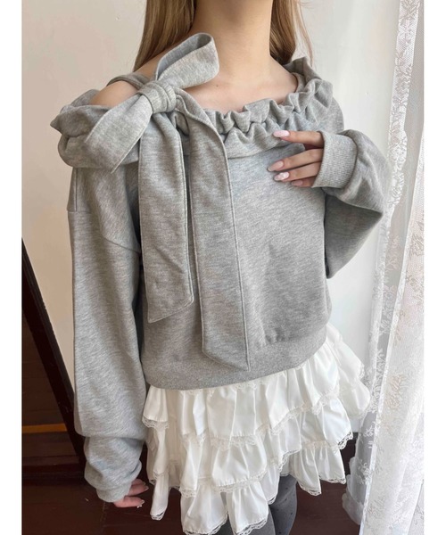 PHILLY（フィリー）の「《秋冬新作★》ビッグリボンワンショルスウェット（スウェット・レディース・ブラック/ホワイト/グレー・FREE）」の14枚目の写真