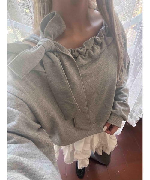 PHILLY（フィリー）の「《秋冬新作★》ビッグリボンワンショルスウェット（スウェット・レディース・ブラック/ホワイト/グレー・FREE）」の17枚目の写真