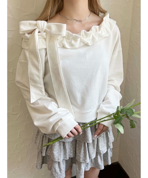 PHILLY（フィリー）の「《秋冬新作★》ビッグリボンワンショルスウェット（スウェット・レディース・ブラック/ホワイト/グレー・FREE）」の4枚目の写真