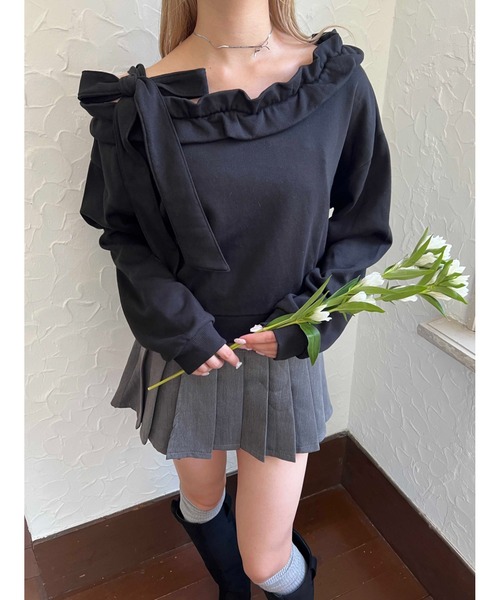 PHILLY（フィリー）の「《秋冬新作★》ビッグリボンワンショルスウェット（スウェット・レディース・ブラック/ホワイト/グレー・FREE）」の8枚目の写真