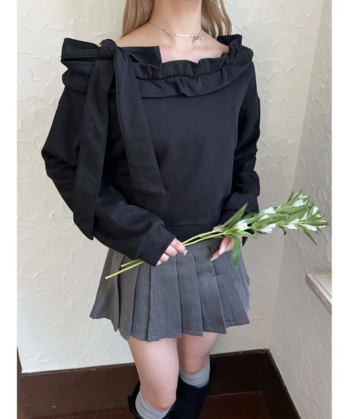 PHILLY（フィリー）の「《秋冬新作★》ビッグリボンワンショルスウェット（スウェット・レディース・ブラック/ホワイト/グレー・FREE）」の9枚目の写真