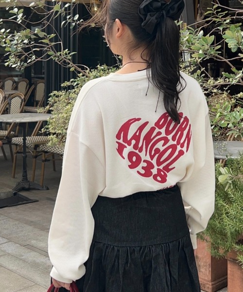 KANGOL(カンゴール)の「【KANGOL】別注ワッフルBIGロンT ヘンリーネック/バックロゴ(Tシャツ/カットソー・メンズ・その他1/その他2/アイボリー/ブラック・M/L/XL)」の4枚目の写真