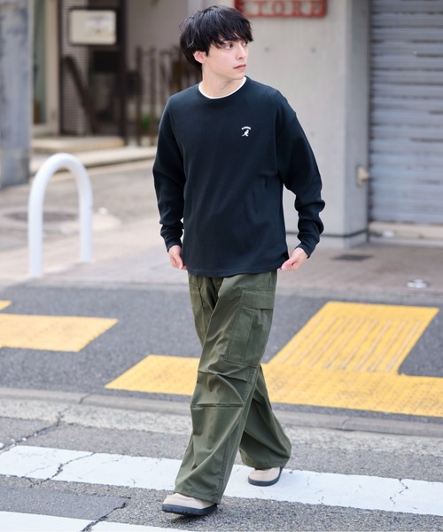 KANGOL(カンゴール)の「【KANGOL】別注ワッフルBIGロンT ヘンリーネック/バックロゴ(Tシャツ/カットソー・メンズ・その他1/その他2/アイボリー/ブラック・M/L/XL)」の11枚目の写真
